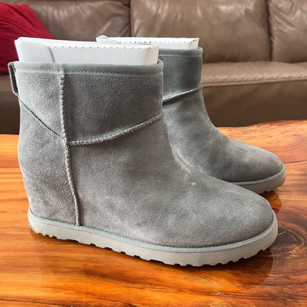 UGG Gray Ankle Boots with Suede Material and Slip-On Design